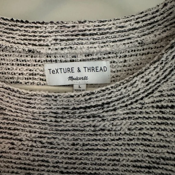 Madewell Texture & Thread Striped Knit Pullover Sweater Black White Button - Picture 2 of 6